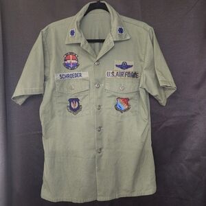 Vintage US Air Force Short Sleeve Field Shirt Military Airlift Command Patch +